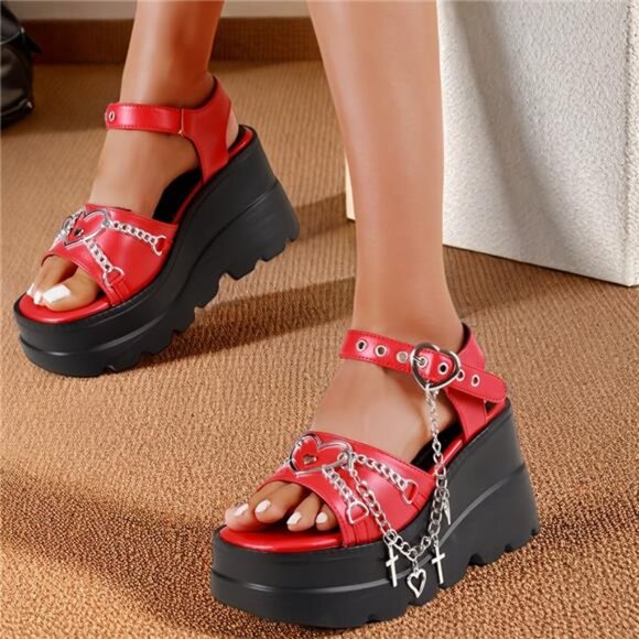 NEW - Gothic Women's Platform Sandals | Black PU Cover Open Toe - Picture 1 of 7
